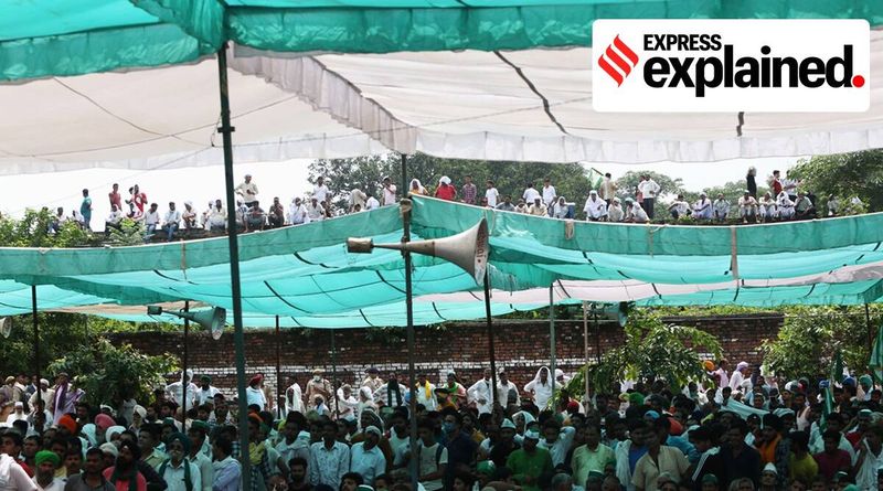 Agricultores de Haryana protestam, agricultores protestam, agitação de fazendas de Haryana, notícias de Haryana, protesto de Karnal, Indian Express