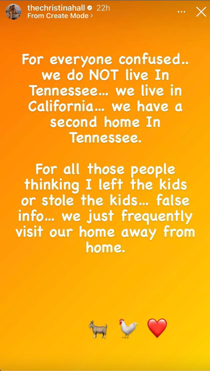 Christina Hall critica o troll que a assume'Stole' Kids From Exes in California While Celebrating Easter in Tennessee
