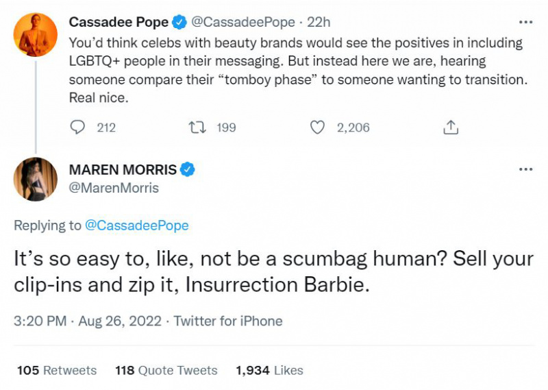 Maren Morris e Cassadee Pope criticam Brittany Aldean por suposta postagem transfóbica:'It's So Easy to Not Be a Scumbag'