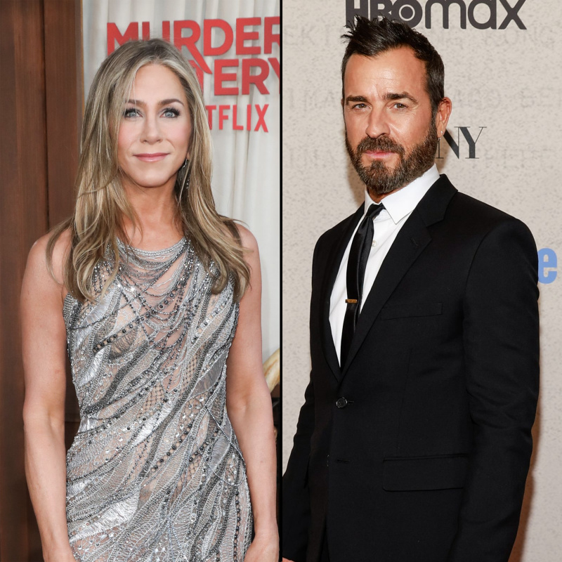   Jennifer Aniston e o ex-marido Justin Theroux compartilham um abraço durante jantar em Nova York