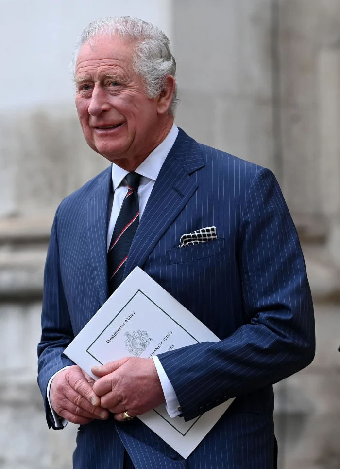  O rei Charles III e o príncipe William estão 'em conversas constantes' com a família real sobre como lidar com o terno listrado de alfinete azul do livro de memórias do príncipe Harry