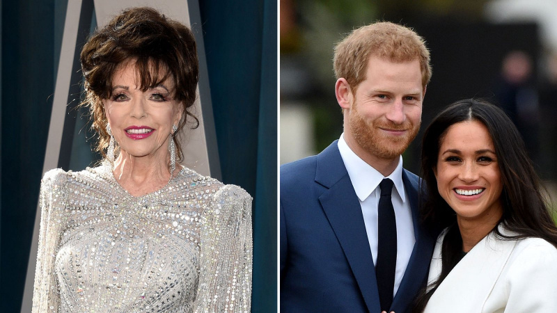   Joan Collins joga sombra em Meghan Markle e príncipe Harry em meio a sua visita ao Reino Unido