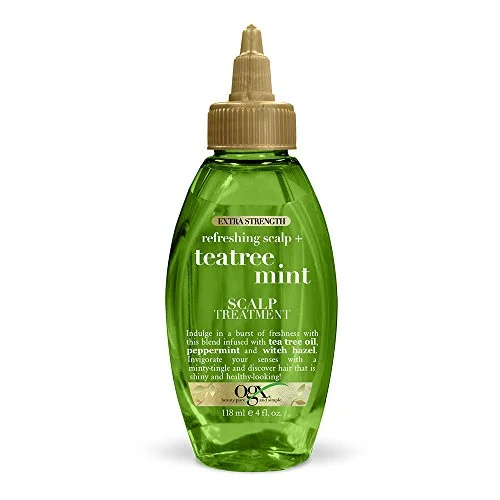 OGX Extra Strength Refreshing + Revigorating Teatree Mint Dry Scalp Treatment com Witch Hazel Adstringente para ajudar a remover o acúmulo de couro cabeludo, sem parabenos, sem sulfato, sem surfactante, 4 fl oz