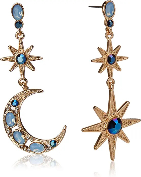 Brincos de gota estrela e lua celestial Betsey Johnson