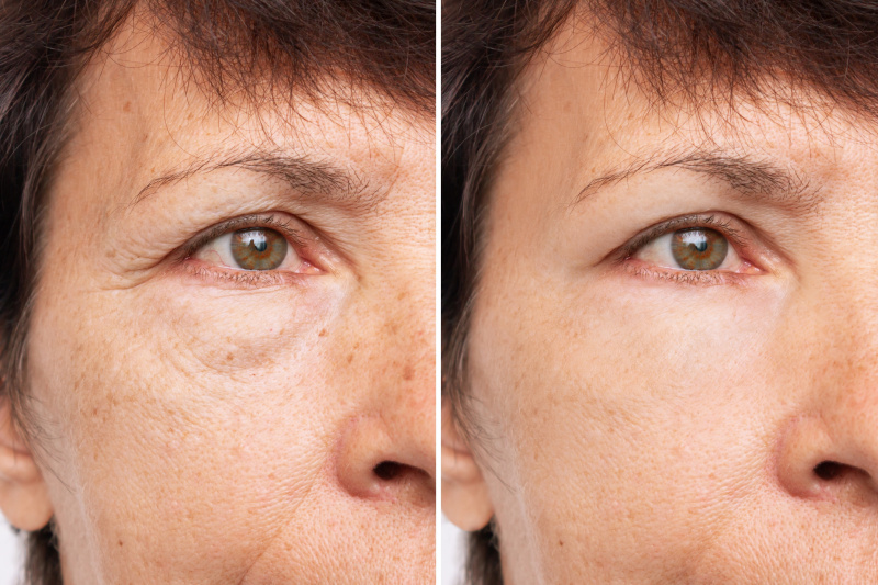 Abaixo dos Olhos-Rugas-Antes-Depois-Stock-Photo
