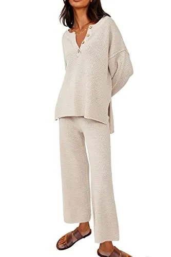 LILLUSORY Conjuntos femininos combinando Dois conjuntos de lounge de 2 peças 2023 Moda de outono Casual Moda na moda Sweatsuits Sweat Suits Outfits Aconchegante Knit Sweater Conjunto Loungewear Roupas