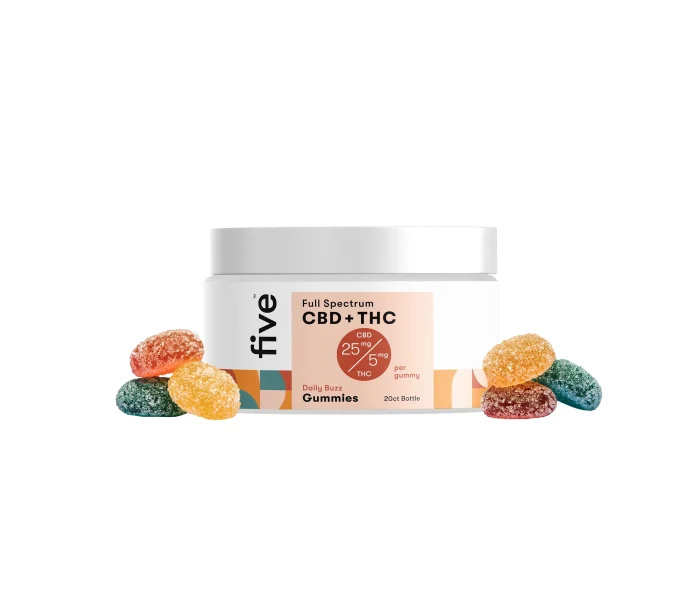 cinco CBD - Full Spectrum CBD + THC Gummies: quantidade e variedade de potência
