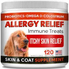   STRELLALAB Allergy Relief Chews para cães com ômega 3 + probióticos + colostro
