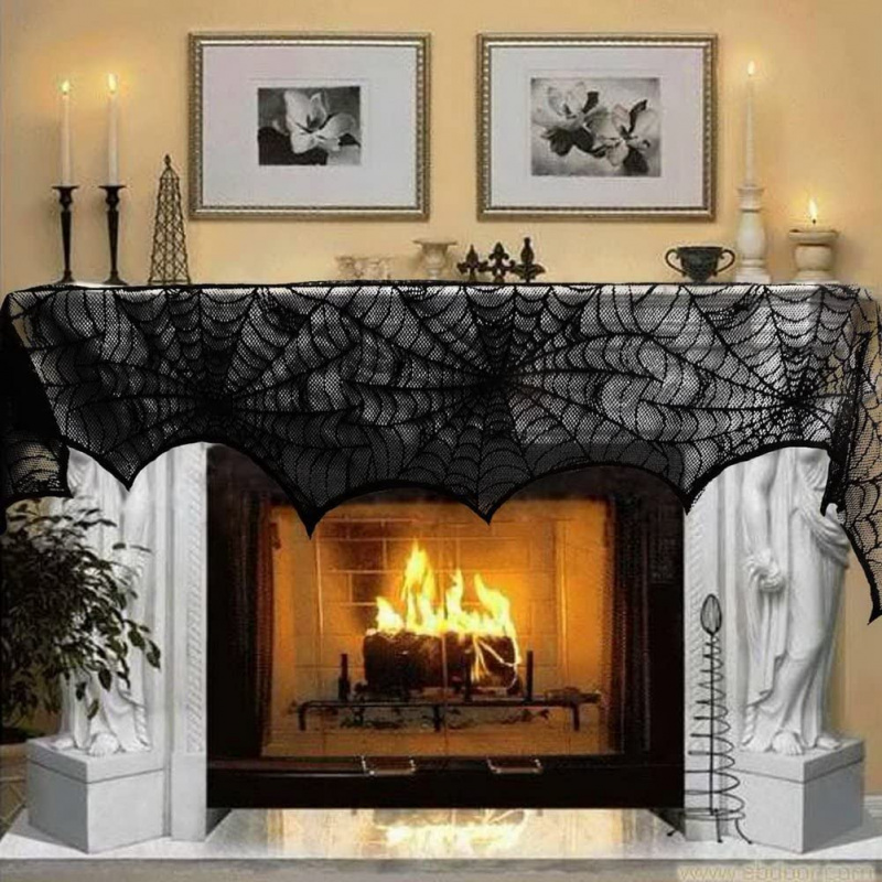 AerWo Decoração de Halloween Renda Preta Teia de Aranha