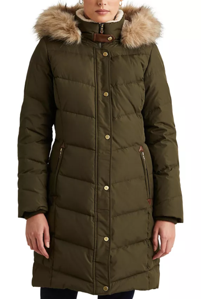   Lauren Ralph Lauren Mulheres's Faux-Fur-Trim Hooded Down Puffer Coat