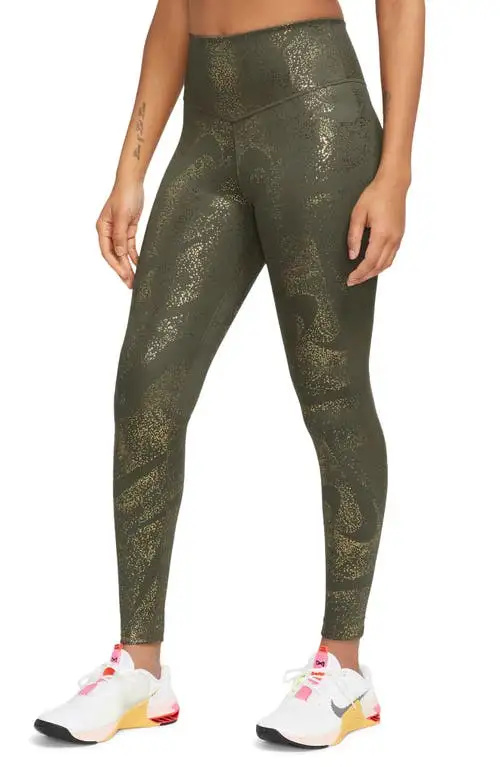   Legging Nike One Mid Rise Print em Médio Oliva/Preto na Nordstrom, Tamanho Pequeno