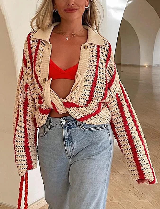 Conjunto de shorts e suéter listrado Gihuo