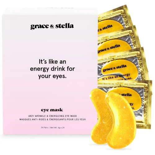   Máscara sob os olhos - (24 pares, ouro) Reduz olheiras, olhos inchados, bolsas sob os olhos, rugas - Adesivos sob os olhos em gel, autocuidado vegano sem crueldade por grace and stella