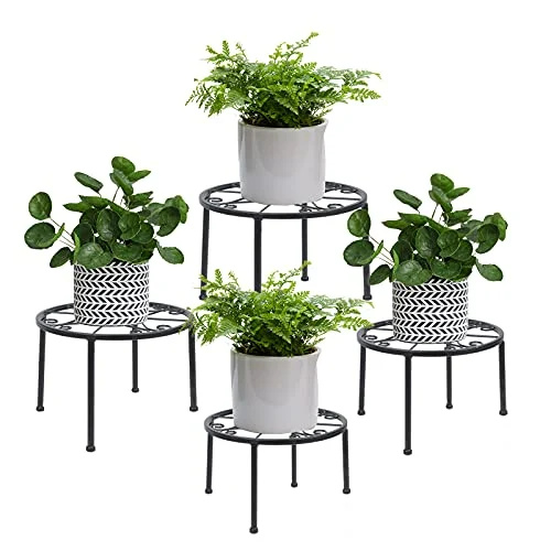   Conjunto de 4 suportes de plantas de metal decentes CADANI, suporte de vaso de flores de ferro antiferrugem, prateleira para vasos de plantas resistentes, racks de decoração para ambientes internos e externos