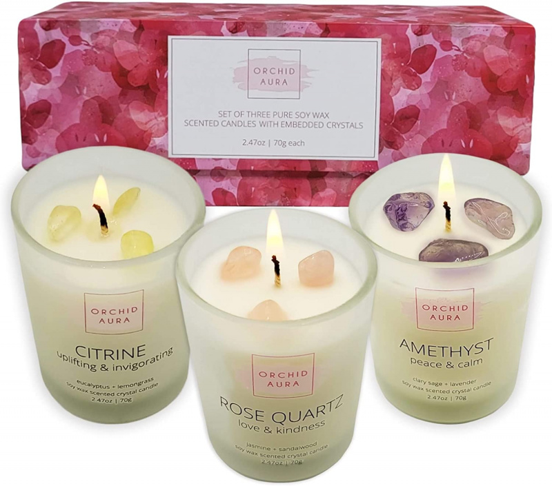   Conjunto de Velas de Soja ORCHID AURA com Cristais de Cura