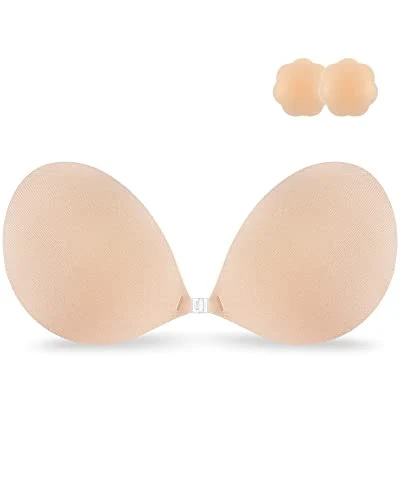 Sutiã adesivo Niidor sem alças pegajoso invisível sutiã push up de silicone para vestido sem costas com cobertura de mamilo nu (copa B)