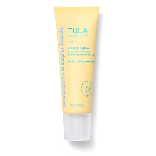   TULA Skin Care Protect + Glow Gel Protetor Solar Diário Amplo Espectro SPF 30 | Skincare-First, não gorduroso, não comedogênico e seguro para recifes com proteção contra poluição e luz azul | 1,7 fl. onças