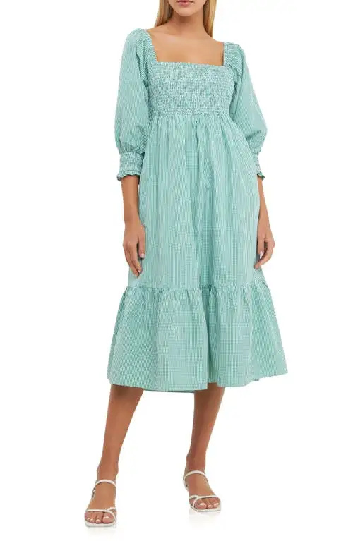   Vestido Midi com estampa de guingão inglês de fábrica em verde na Nordstrom, tamanho X-Small