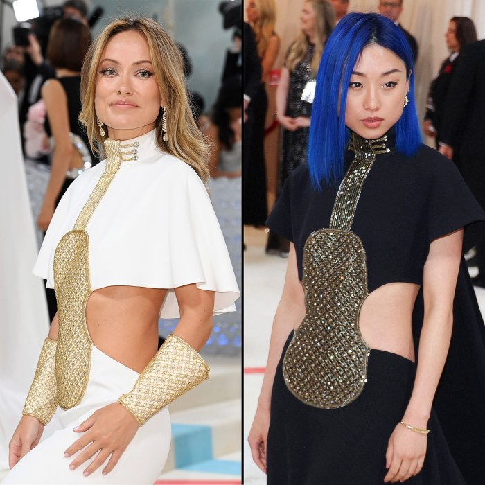 Olivia Wilde, editora-chefe da 'Vogue China', Margaret Zhang, reage depois de usar o mesmo vestido no Met Gala de 2023
